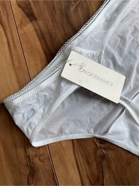 On Gossamer White 'Bride' Thong Bikini Panty with Lace Trim L